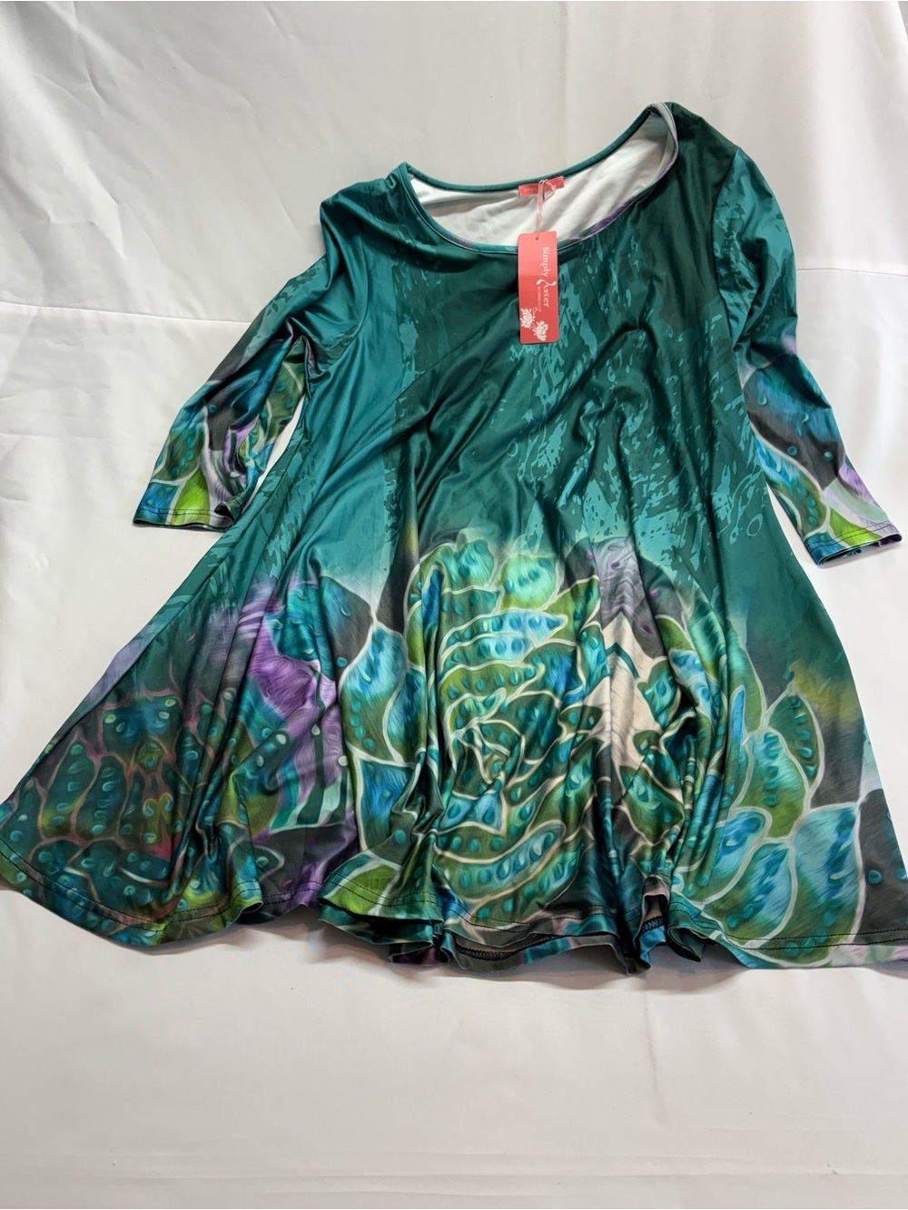 Simply Aster Teal Printed Long Top or Mini Dress